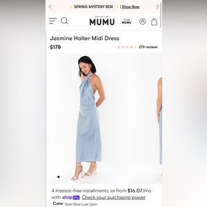Show Me Your Mumu Jasmine Halter Midi Dress Steel Blue Luxe Satin Size L